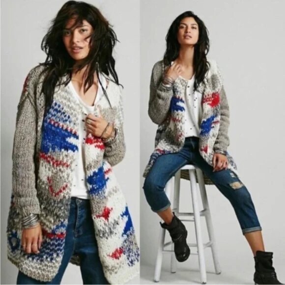Free People Fireworks Knit Wool Mix Boho Cardigan XS - Picture 16 of 16